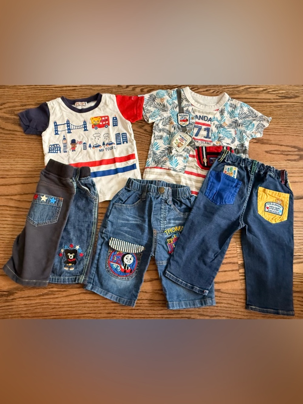Kids Blue Multi Denim Matching Set - Coordinated Tops & Pants